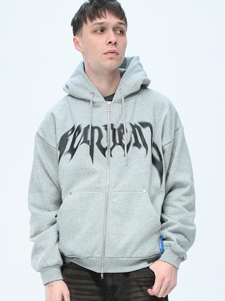 SEQUENZ (シークエンズ) ロゴプリント フルジップ 裏起毛 スウェットパーカー