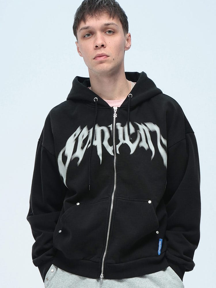 SEQUENZ (シークエンズ) ロゴプリント フルジップ 裏起毛 スウェットパーカー