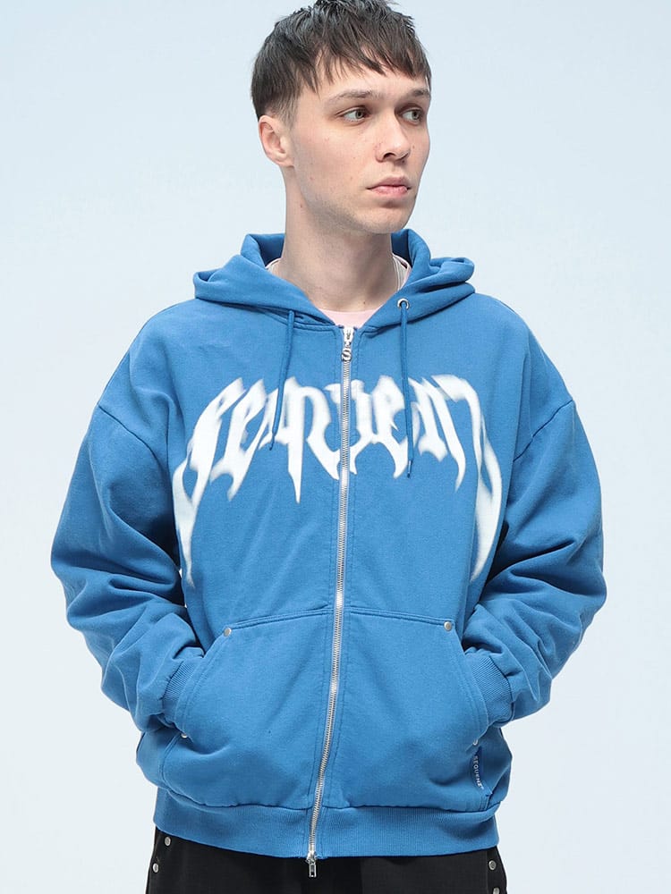 SEQUENZ (シークエンズ) ロゴプリント フルジップ 裏起毛 スウェットパーカー