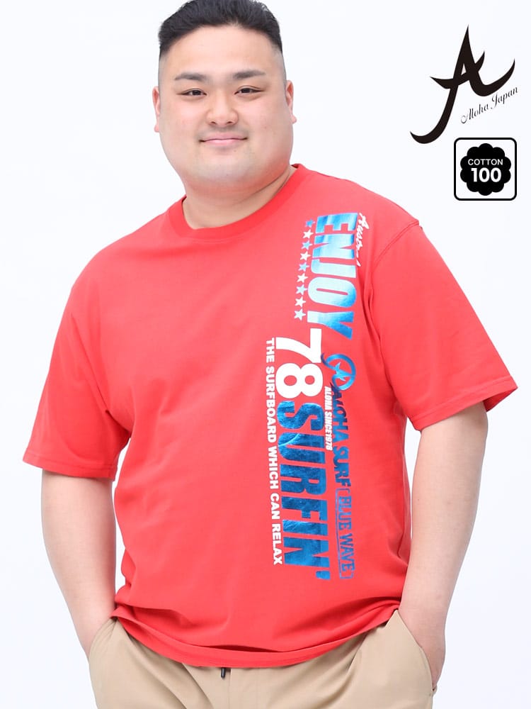 在庫処分 返品交換不可 大きいサイズ メンズ ALOHA SURF (アロハサーフ) ツアーロゴプリント クルーネック 半袖 Tシャツ