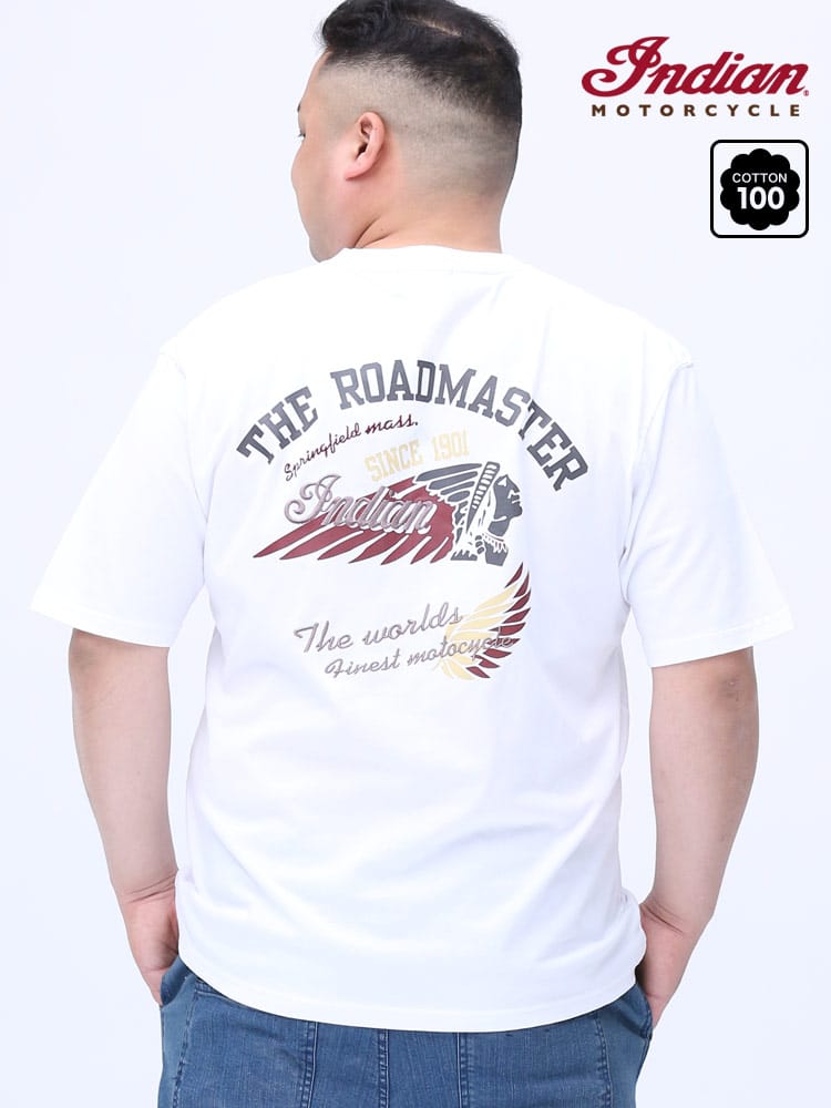 大きいサイズ メンズ INDIAN MOTOCYCLE (インディアンモトサイクル) バックプリント 刺繍 クルーネック 半袖 Tシャツ