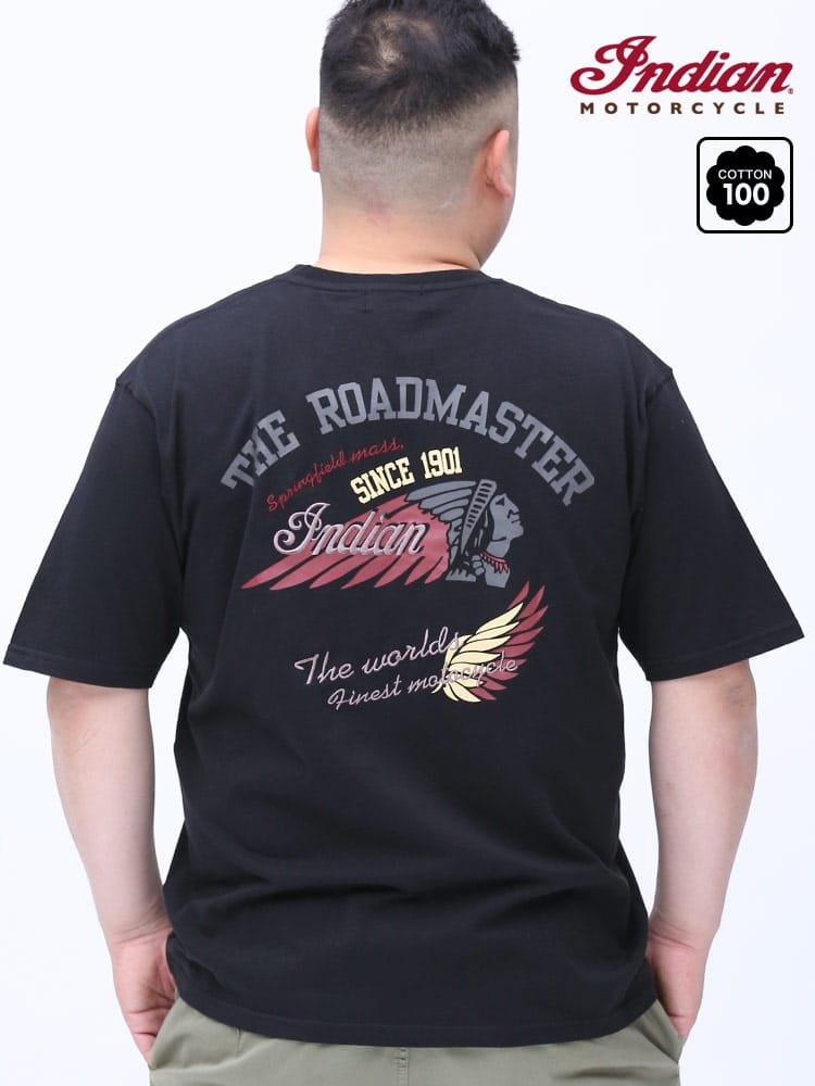 大きいサイズ メンズ INDIAN MOTOCYCLE (インディアンモトサイクル) バックプリント 刺繍 クルーネック 半袖 Tシャツ