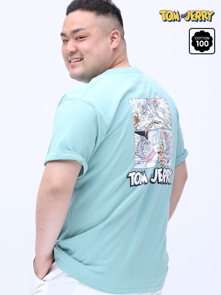 大きいサイズ メンズ TOM and JERRY (トムアンドジェリー) トム&ジェリー コミックプリント クルーネック 半袖 Tシャツ