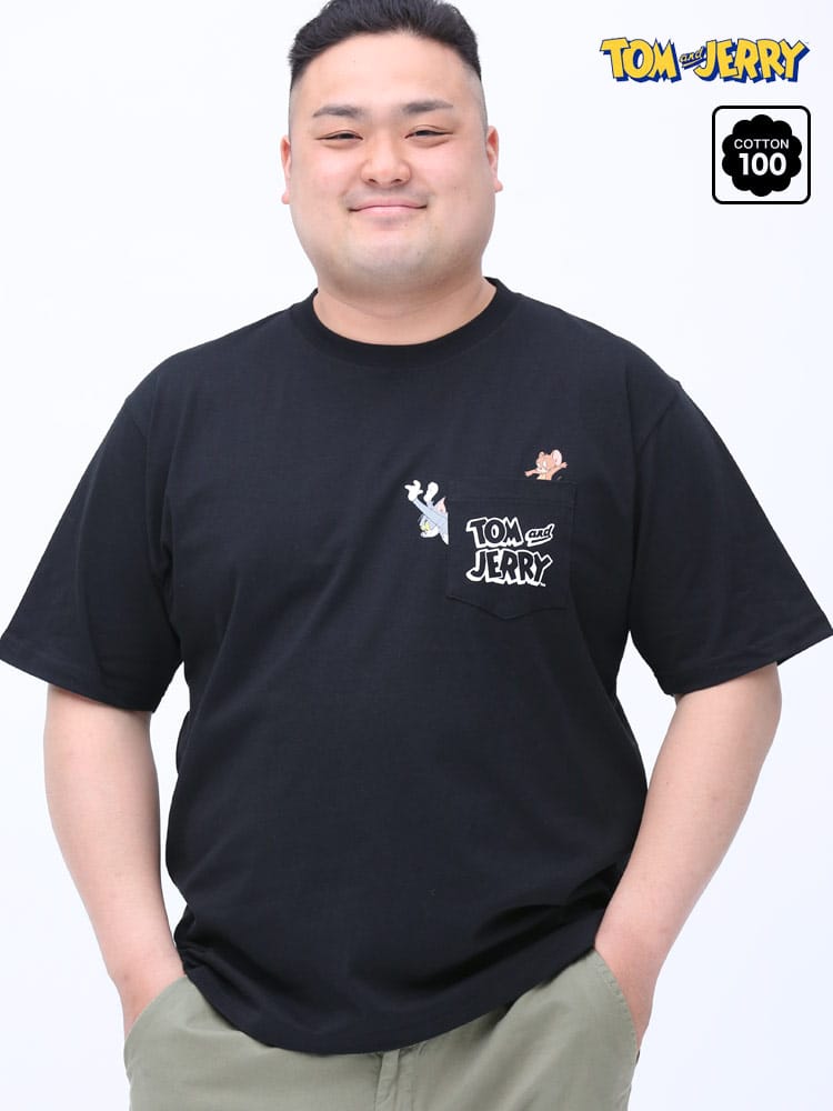 大きいサイズ メンズ TOM and JERRY (トムアンドジェリー) トム&ジェリー ポケット プリント クルーネック 半袖 Tシャツ