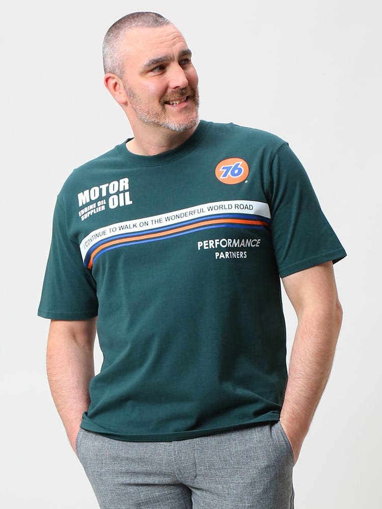 大きいサイズ メンズ UNION 76 (ユニオン セブンティーシックス) 綿100％ プリント クルーネック 半袖 Tシャツ