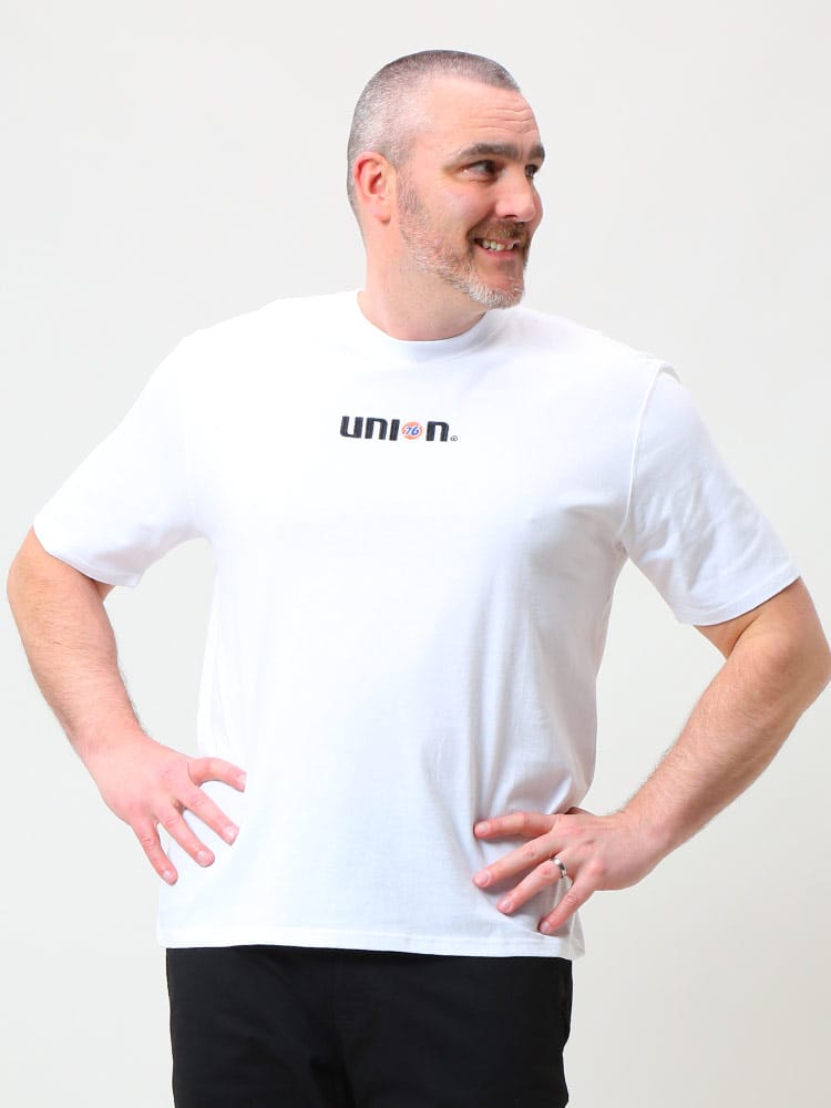 在庫処分 返品交換不可 大きいサイズ メンズ UNION 76 (ユニオン セブンティーシックス) 綿100％ バックプリント クルーネック 半袖 Tシャツ