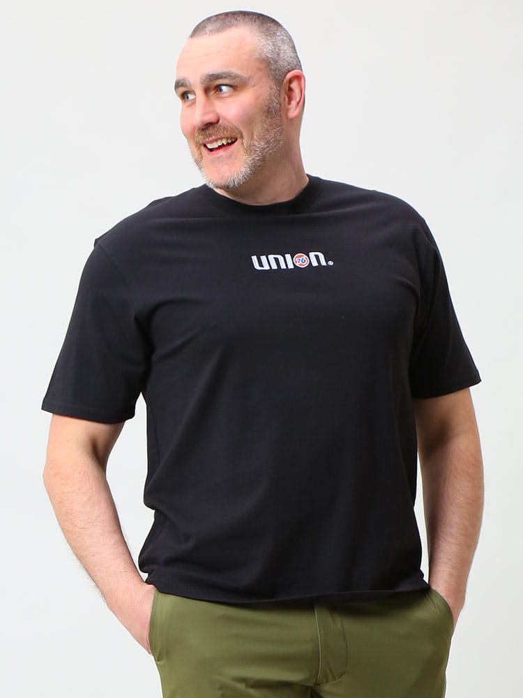 在庫処分 返品交換不可 大きいサイズ メンズ UNION 76 (ユニオン セブンティーシックス) 綿100％ バックプリント クルーネック 半袖 Tシャツ