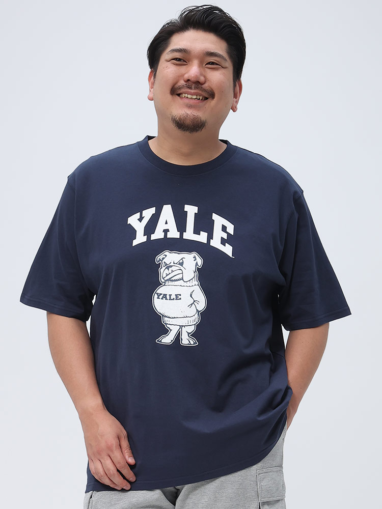 大きいサイズ メンズ YALE (イェール) ロゴプリント クルーネック 半袖 Tシャツ