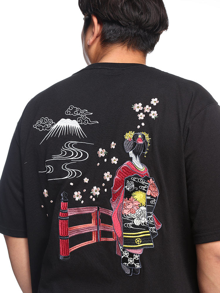 半袖 Tシャツ 桜 舞妓 和柄 刺繍 | 大きいサイズの服【サカゼン公式通販】