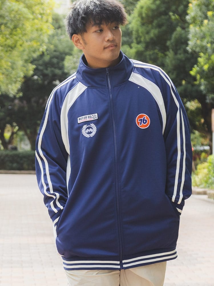 トラックジャケット ワッペン 切り替え フルジップ  アウター ブルゾン スタンド 大きいサイズ メンズ