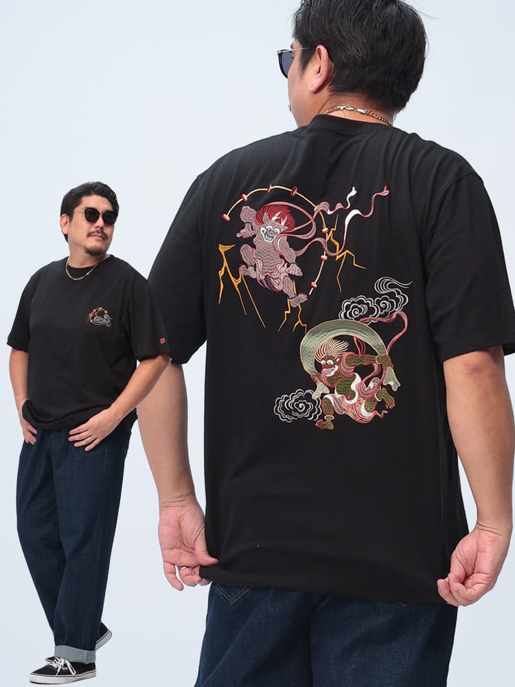 半袖 Tシャツ 和柄刺繍 クルーネック トップス クルー 柄 コットン 大きいサイズ メンズ