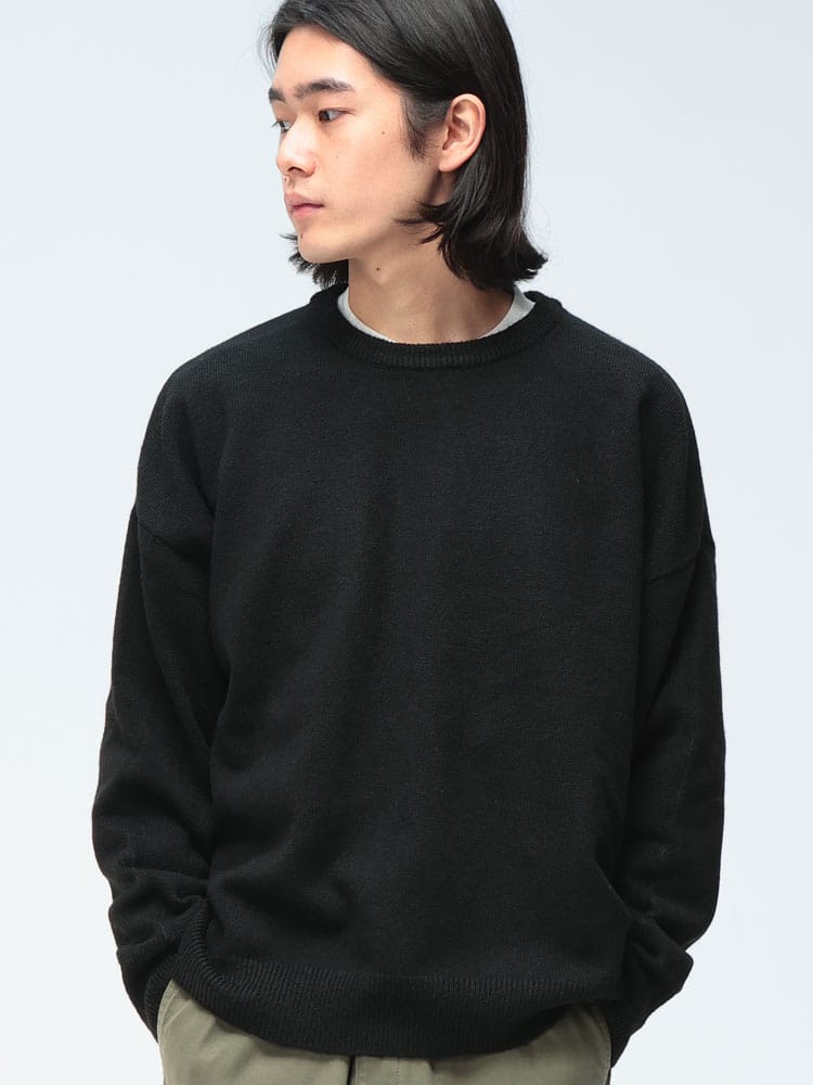 Cathy's Closet (キャシーズ クロセット) ウール混 無地 クルーネック ニット 52706004 メンズ ユニセックス トップス セーター プルオーバー 5ゲージニット rgc_knit