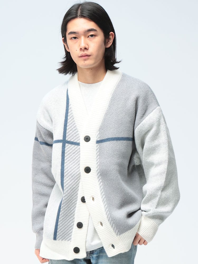 Cathy's Closet (キャシーズ クロセット) クロスチェック オーバー Vネック カーディガン 42706008 メンズ ユニセックス トップス セーター ニット Vライン rgc_knit