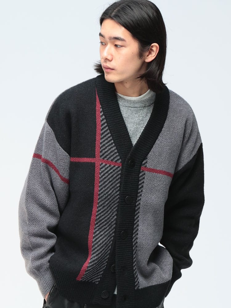 Cathy's Closet (キャシーズ クロセット) クロスチェック オーバー Vネック カーディガン 42706008 メンズ ユニセックス トップス セーター ニット Vライン rgc_knit