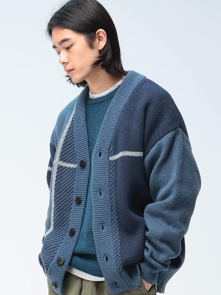 Cathy's Closet (キャシーズ クロセット) クロスチェック オーバー Vネック カーディガン 42706008 メンズ ユニセックス トップス セーター ニット Vライン rgc_knit