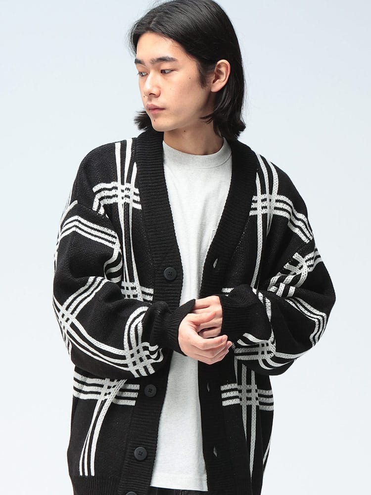 Cathy's Closet (キャシーズ クロセット) チェック柄 Vネック カーディガン 21708004 メンズ ユニセックス トップス セーター ニット Vライン 7ゲージニット rgc_knit