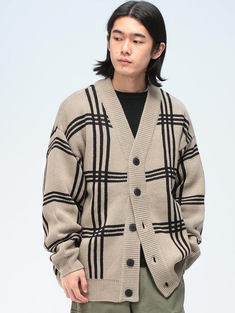 Cathy's Closet (キャシーズ クロセット) チェック柄 Vネック カーディガン 21708004 メンズ ユニセックス トップス セーター ニット Vライン 7ゲージニット rgc_knit