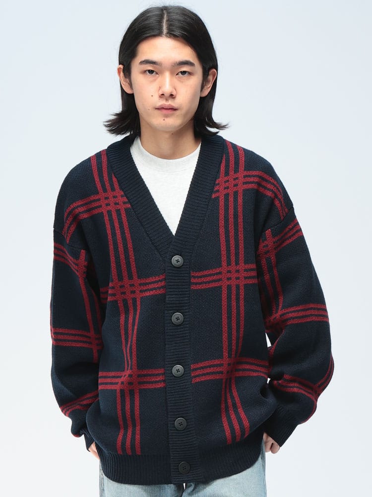 Cathy's Closet (キャシーズ クロセット) チェック柄 Vネック カーディガン 21708004 メンズ ユニセックス トップス セーター ニット Vライン 7ゲージニット rgc_knit