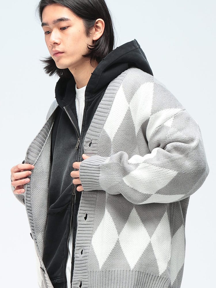 Cathy's Closet (キャシーズ クロセット) アーガイル Vネック カーディガン 21708005 メンズ ユニセックス トップス セーター ニット Vライン 7ゲージニット rgc_knit