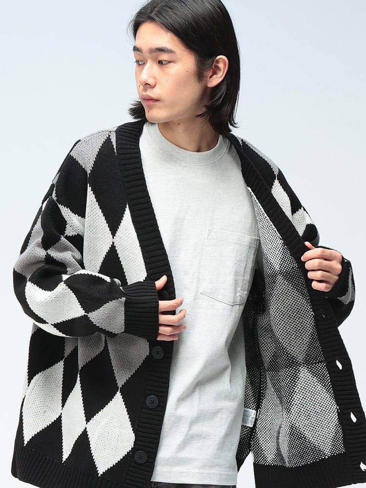 Cathy's Closet (キャシーズ クロセット) アーガイル Vネック カーディガン 21708005 メンズ ユニセックス トップス セーター ニット Vライン 7ゲージニット rgc_knit