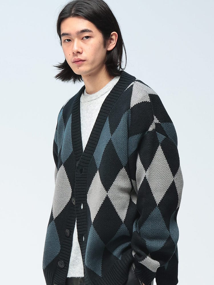 Cathy's Closet (キャシーズ クロセット) アーガイル Vネック カーディガン 21708005 メンズ ユニセックス トップス セーター ニット Vライン 7ゲージニット rgc_knit