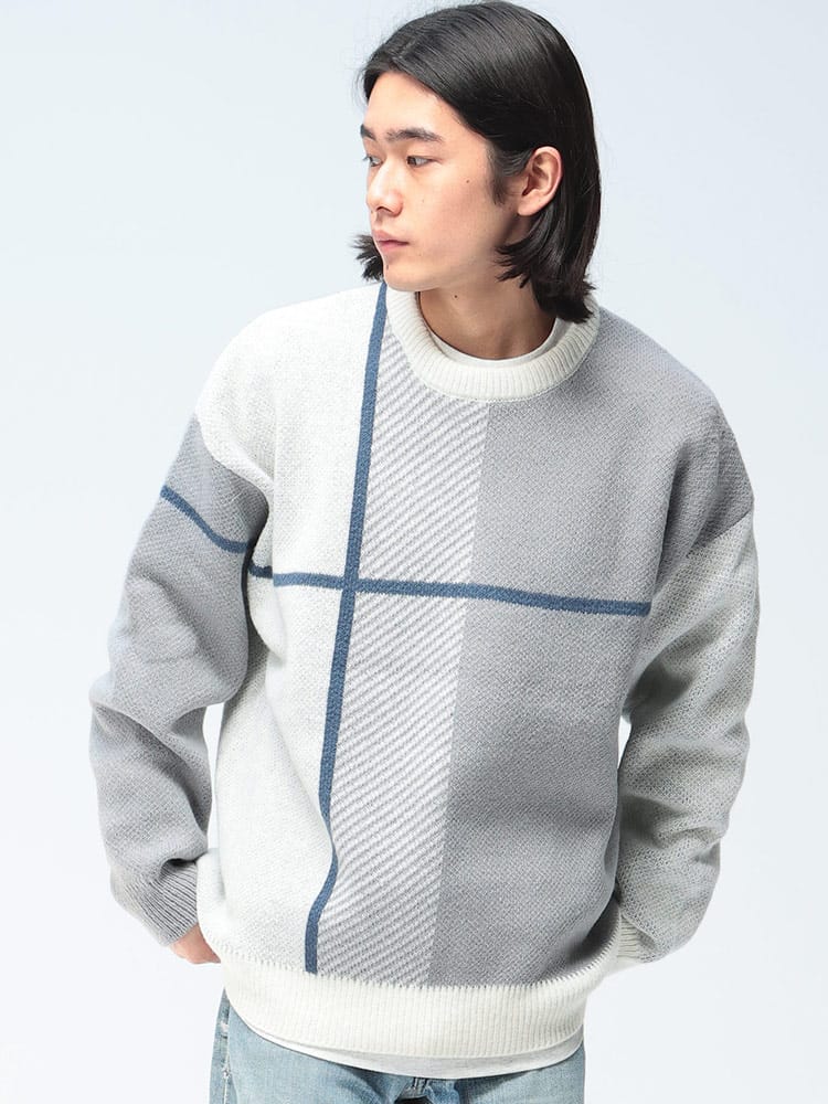 Cathy's Closet (キャシーズ クロセット) クロスチェック オーバー クルーネック ニット 32708003 メンズ ユニセックス トップス セーター プルオーバー rgc_knit