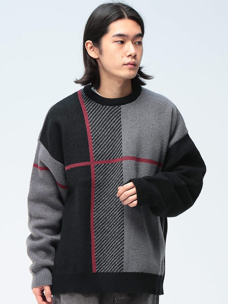 Cathy's Closet (キャシーズ クロセット) クロスチェック オーバー クルーネック ニット 32708003 メンズ ユニセックス トップス セーター プルオーバー rgc_knit