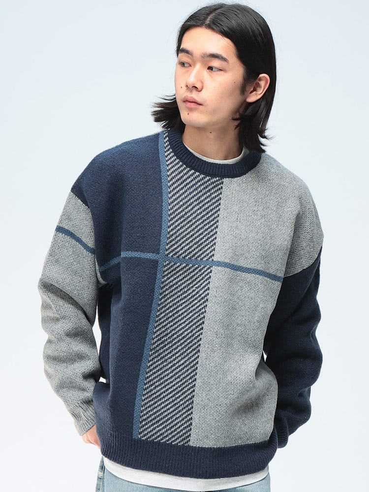 Cathy's Closet (キャシーズ クロセット) クロスチェック オーバー クルーネック ニット 32708003 メンズ ユニセックス トップス セーター プルオーバー rgc_knit