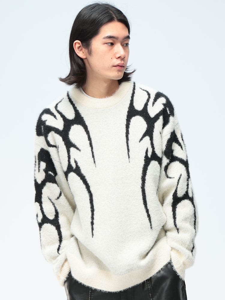 Cathy's Closet (キャシーズ クロセット) フェザー ジャガード クルーネック ニット 52706002 メンズ ユニセックス トップス セーター プルオーバー rgc_knit