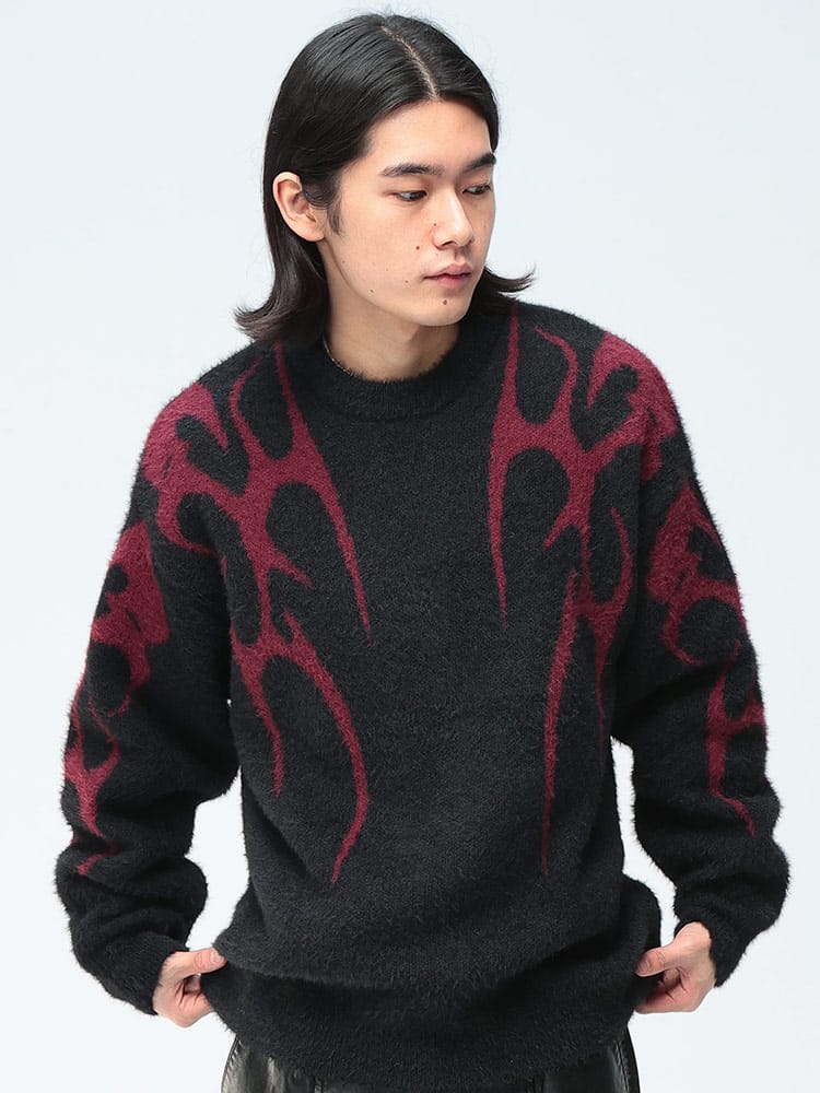 Cathy's Closet (キャシーズ クロセット) フェザー ジャガード クルーネック ニット 52706002 メンズ ユニセックス トップス セーター プルオーバー rgc_knit