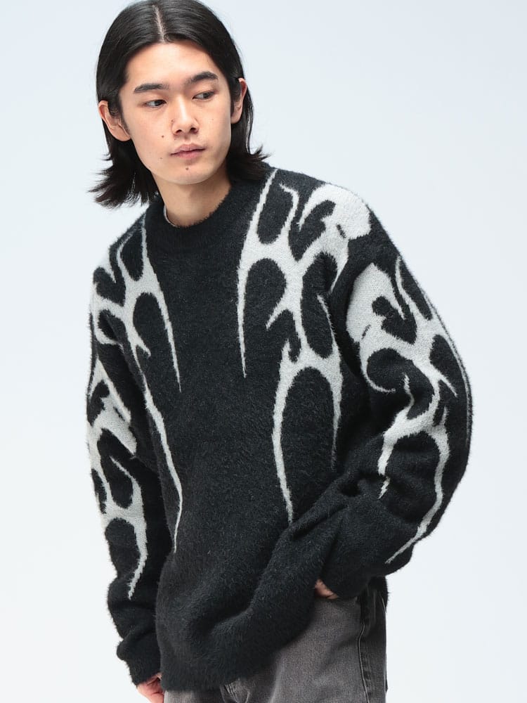 Cathy's Closet (キャシーズ クロセット) フェザー ジャガード クルーネック ニット 52706002 メンズ ユニセックス トップス セーター プルオーバー rgc_knit