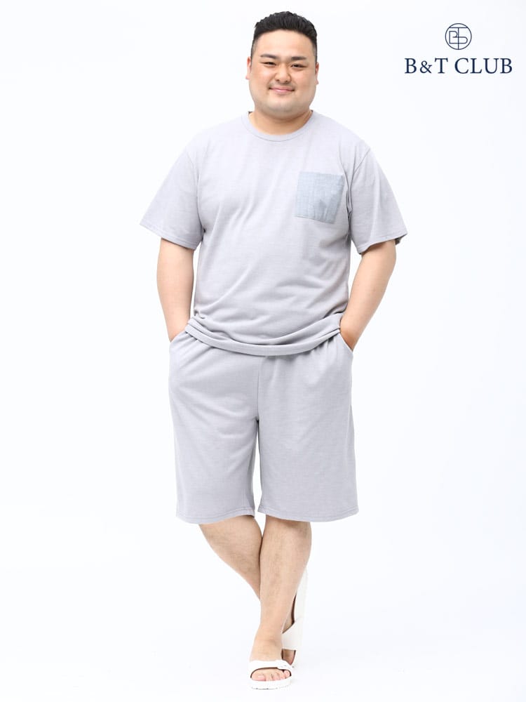 大きいサイズ メンズ B＆T CLUB (ビーアンドティークラブ) 異素材ポケット 半袖 Tシャツ ショートパンツ セットアップ パジャマ 部屋着