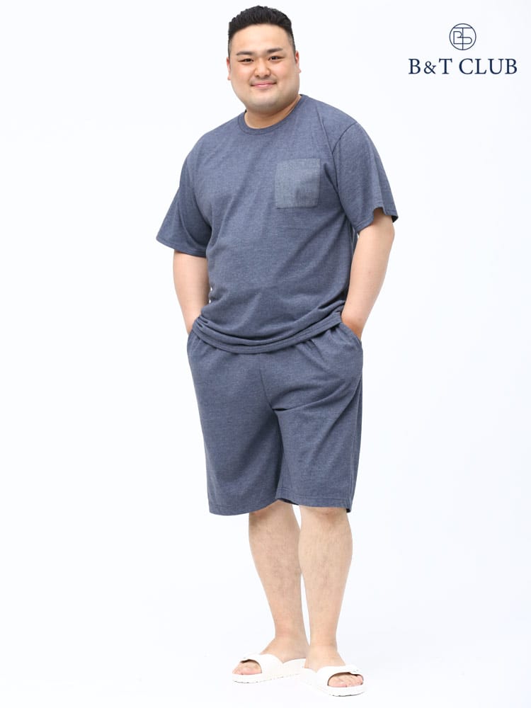 大きいサイズ メンズ B＆T CLUB (ビーアンドティークラブ) 異素材ポケット 半袖 Tシャツ ショートパンツ セットアップ パジャマ 部屋着