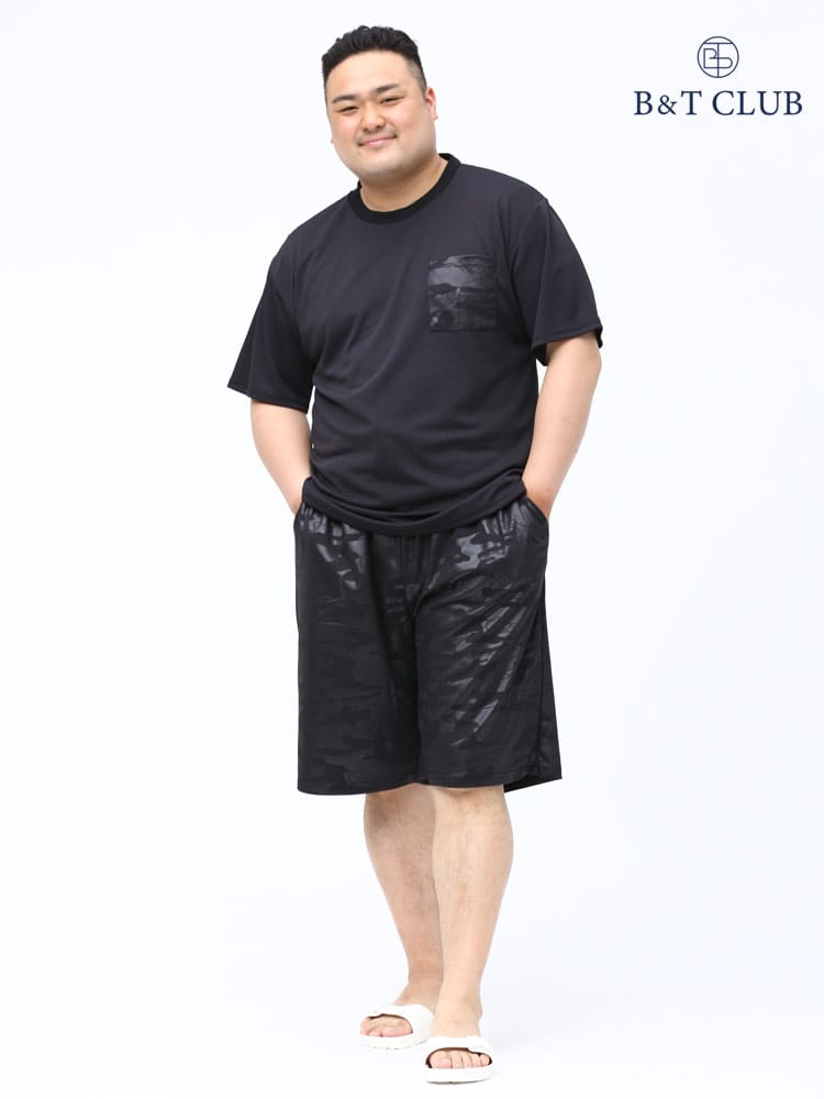 大きいサイズ メンズ B＆T CLUB (ビーアンドティークラブ) メッシュエンボス アニマル ポケット 半袖 Tシャツ ショートパンツ セットアップ パジャマ 部屋着