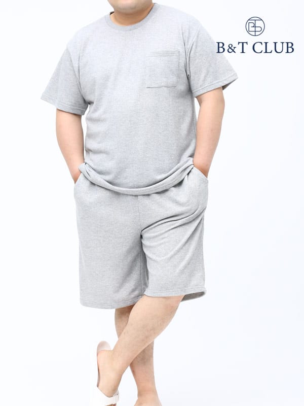 大きいサイズ メンズ B＆T CLUB (ビーアンドティークラブ) 裏毛 無地 ポケット 半袖 Tシャツ ショートパンツ セットアップ パジャマ 部屋着