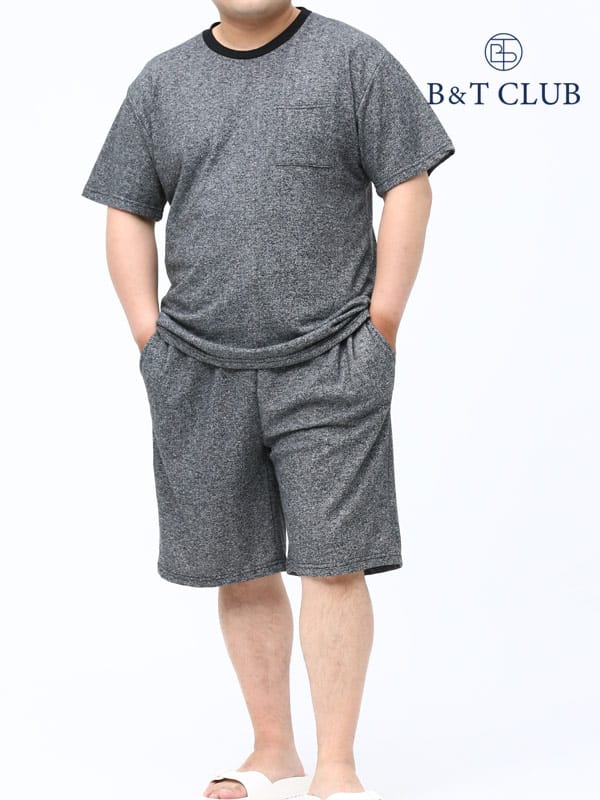 大きいサイズ メンズ B＆T CLUB (ビーアンドティークラブ) 裏毛 無地 ポケット 半袖 Tシャツ ショートパンツ セットアップ パジャマ 部屋着
