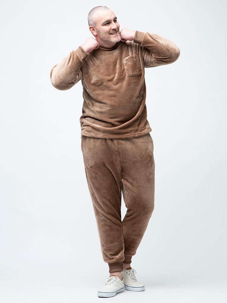 大きいサイズ メンズ B＆T CLUB (ビーアンドティークラブ) シャギー クルーネック トレーナー ロングパンツ セットアップ パジャマ 部屋着