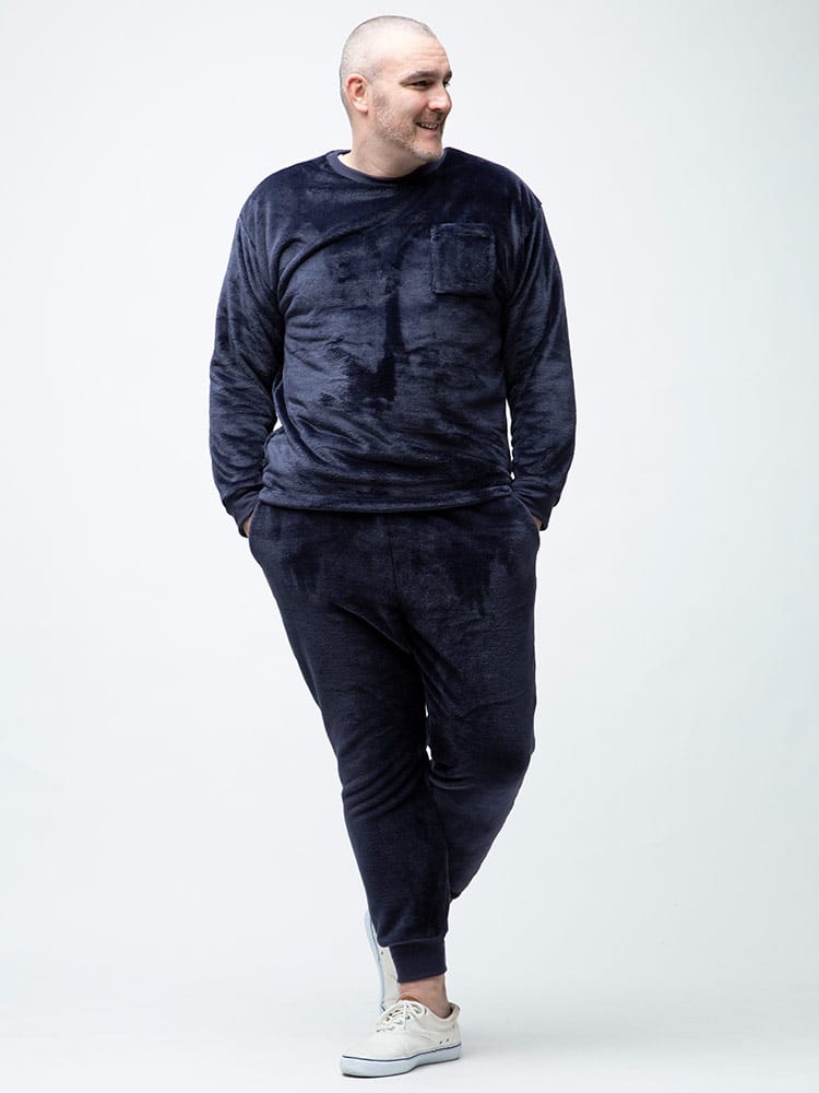 大きいサイズ メンズ B＆T CLUB (ビーアンドティークラブ) シャギー クルーネック トレーナー ロングパンツ セットアップ パジャマ 部屋着