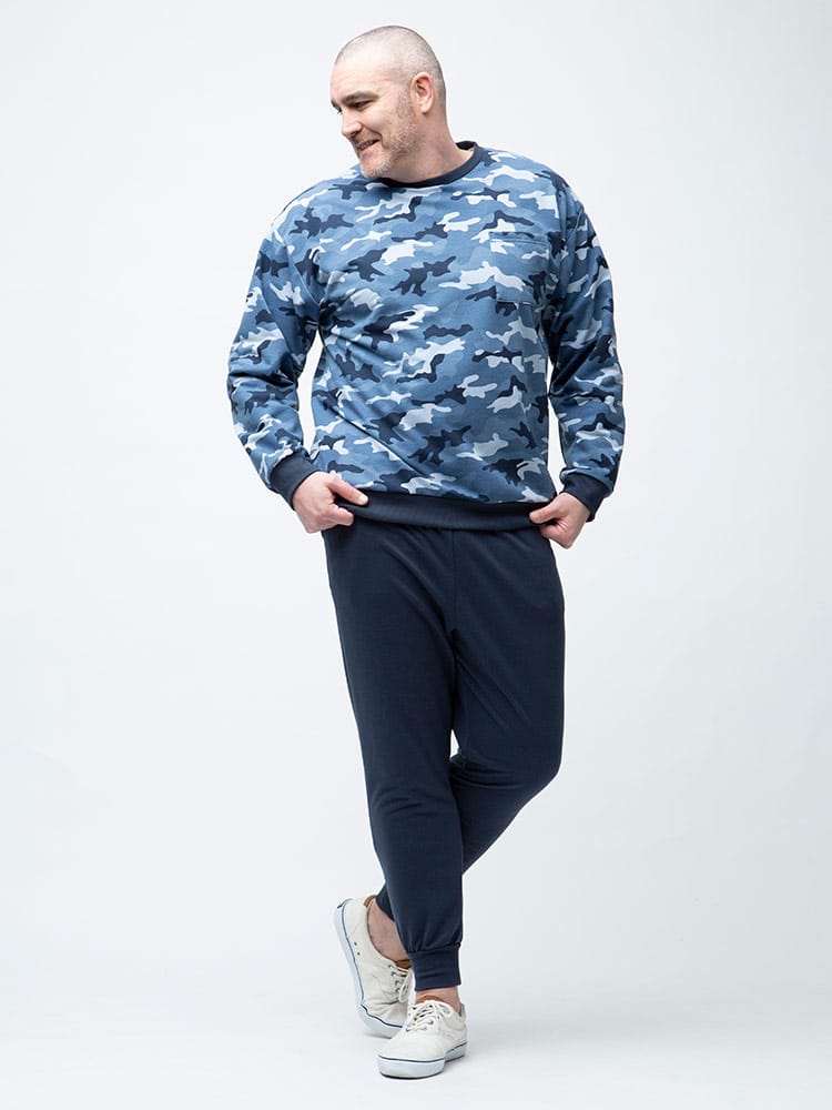 大きいサイズ メンズ B＆T CLUB (ビーアンドティークラブ) 裏毛 迷彩柄 長袖 Tシャツ ロングパンツ セットアップ パジャマ 部屋着