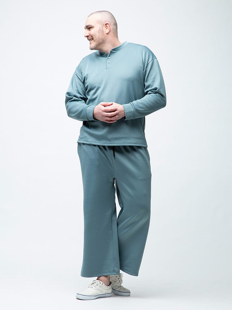 大きいサイズ メンズ B＆T CLUB (ビーアンドティークラブ) ダンボール ストレッチ ヘンリーネック 長袖 Tシャツ ロングパンツ セットアップ パジャマ 部屋着