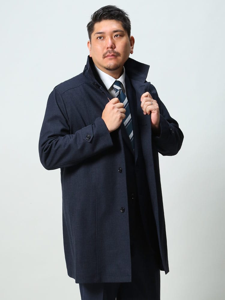 大きいサイズ メンズ B＆T CLUB ビーアンドティークラブ 春秋冬対応 千鳥柄 スタンド ライナー付き シングル コート