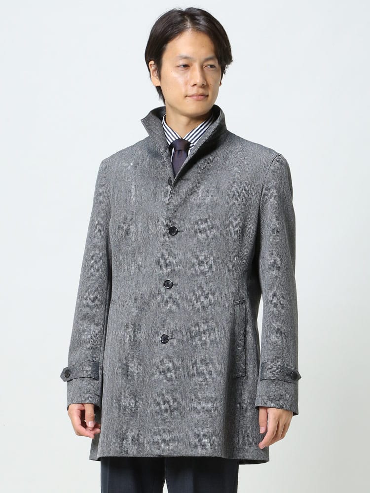 VITTORIO VENETO ヴィットリオヴェネト ヘリンボン ライナー付き シングル スタンド コート