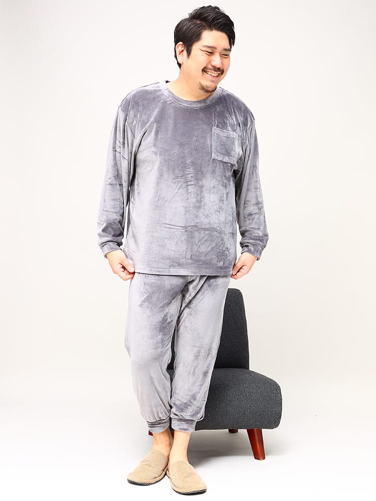 大きいサイズ メンズ B＆T CLUB (ビーアンドティークラブ) ベロア ポケット トレーナー パンツ セットアップ 保温性抜群 防寒対策 節電対策 部屋用 節電 機能性 ストレッチ アウトドア