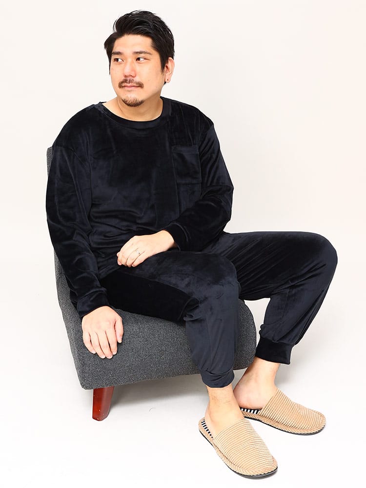 大きいサイズ メンズ B＆T CLUB (ビーアンドティークラブ) ベロア ポケット トレーナー パンツ セットアップ 保温性抜群 防寒対策 節電対策 部屋用 節電 機能性 ストレッチ アウトドア