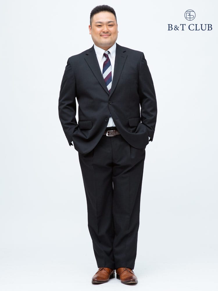 大きいサイズ メンズ B＆T CLUB (ビーアンドティークラブ) ウォッシャブル ウエストアジャスター シャドーストライプ シングル ツーパンツ スーツ BLACK【KB体 2KE体 3L 4L 5L 】