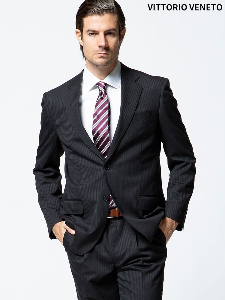 VITTORIO VENETO (ヴィットリオヴェネト) ウォッシャブル ウール混 ストライプ シングル 2ツ釦 ツーパンツ スーツ