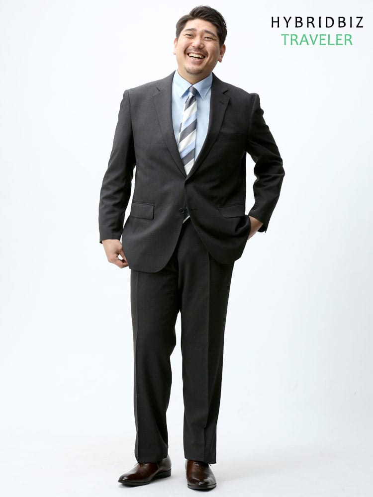 大きいサイズ メンズ HYBRIDBIZ 2WAYストレッチ ウォッシャブル チェック シングル 2パンツ スーツ KB KBE