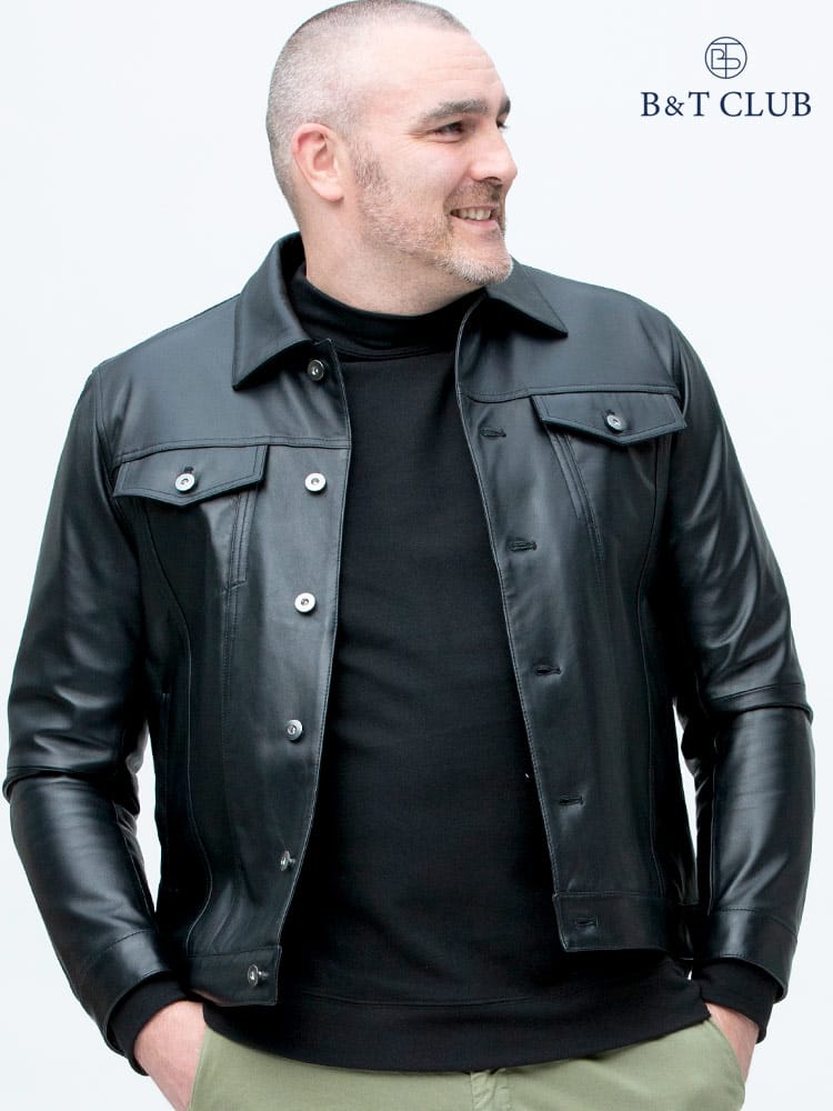 大きいサイズ メンズ B＆T CLUB (ビーアンドティークラブ) ラムレザー ポケット フルボタン ライダース