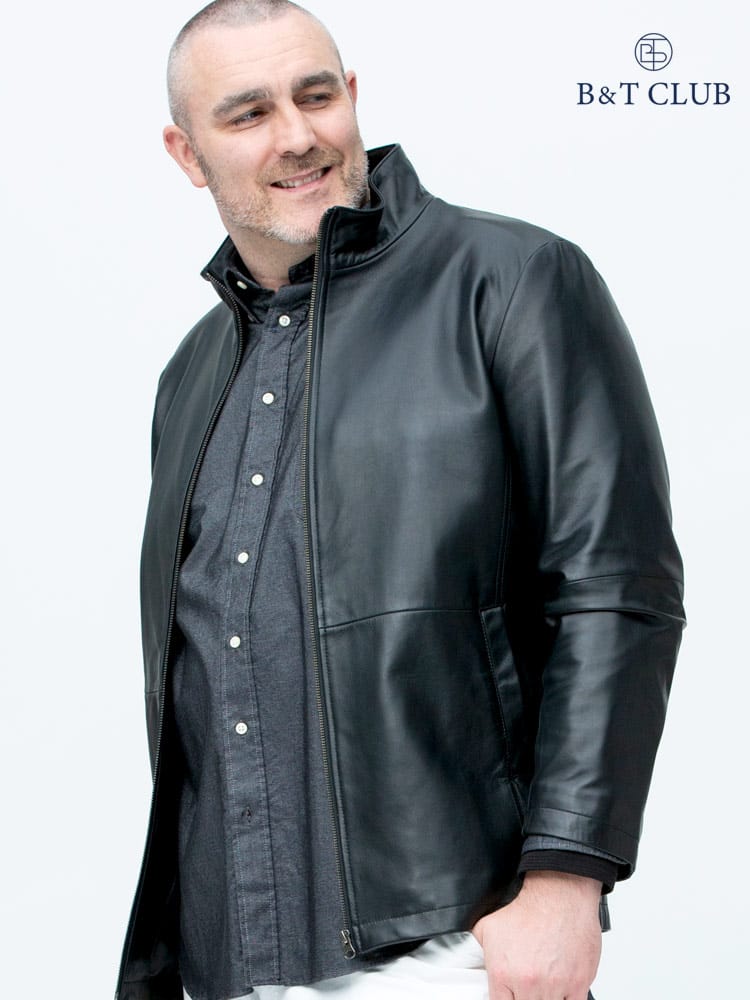 大きいサイズ メンズ B＆T CLUB (ビーアンドティークラブ) ラムレザー スタンド フルジップ ジャケット