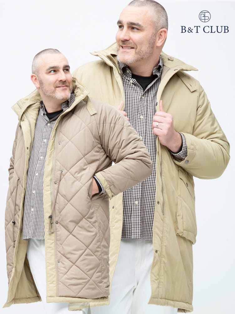 大きいサイズ メンズ B＆T CLUB (ビーアンドティークラブ) リバーシブル フルジップ スタンド 中綿 ミリタリーコート